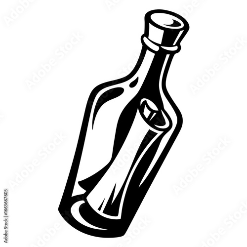 Monochrome message in a bottle floats alone in the vast ocean current