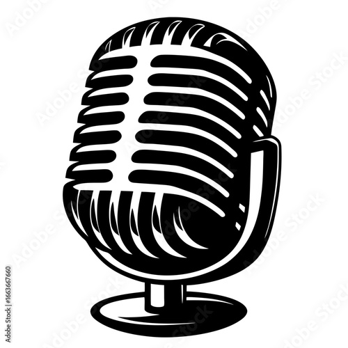 Retro microphone in classic black and white style for sound recordings