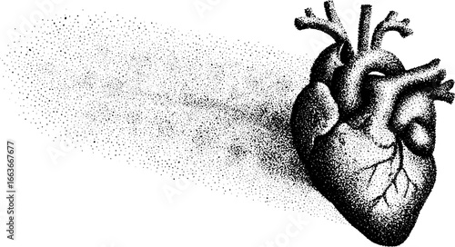 Sacred heart dotwork illustration with stipple and halftone effects