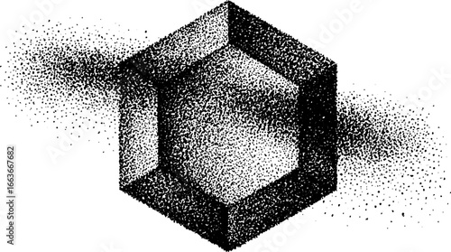 Sacred geometric hexagon in stipple dotwork art for design