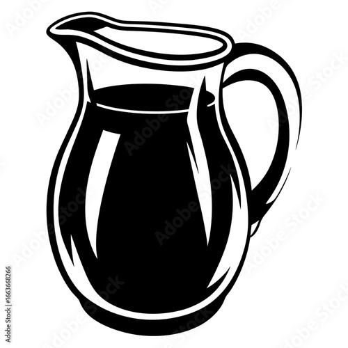 Monochromatic illustration of a classic pitcher filled with a dark liquid substance