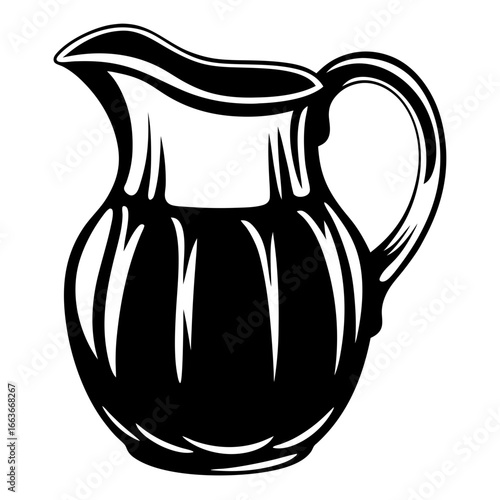 Monochrome drawing of a classic pitcher or jug with handle and spout