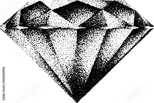 Stippling dotwork illustration of a small diamond design for posters or cards