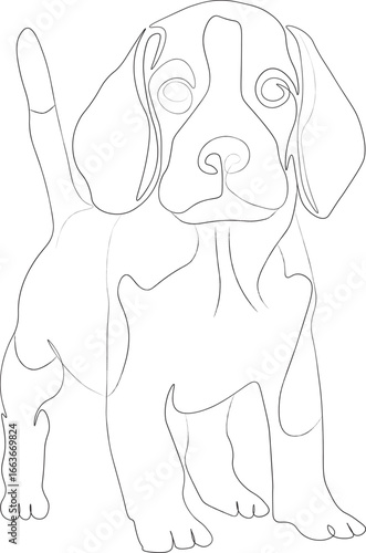 cute little beagle puppy drawn in one line