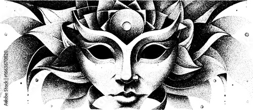 Surreal mask art with stippling technique for creative design