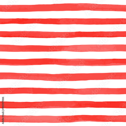 Beautiful seamless pattern with horizontal red watercolor stripes. hand painted brush strokes, striped background. Vector illustration.