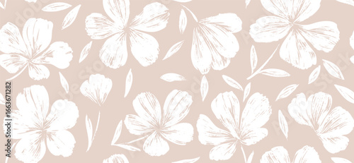 Wallpaper Mural Seamless pattern painting flowers and leaves background vector. Wallpaper design with hand draw retro flowers, bouquets, leaves. Vintage botanical floral pattern, fabric and retro texture Torontodigital.ca