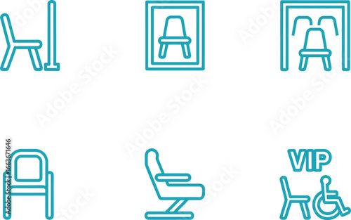Blue Chair Icons Set, Outline Seat Design, Creative Chair Symbol Set, Isolated