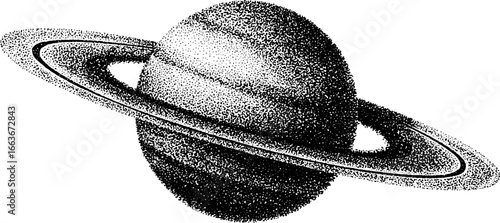 Tiny saturn in stippling dotwork style featuring halftone and vintage effect for artistic design