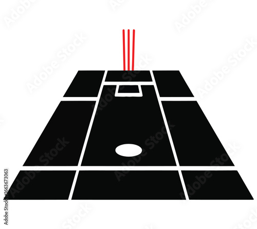 Abstract black and white sports court with red lines