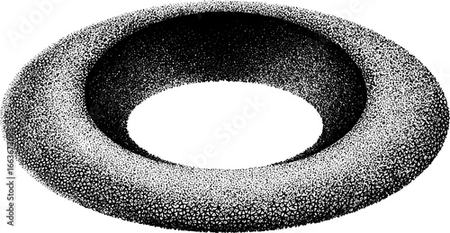 Intricate stippling dotwork illustration of a tiny torus for artistic design