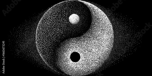 Yin yang symbol with stippling dotwork art for spiritual design and meditation decor