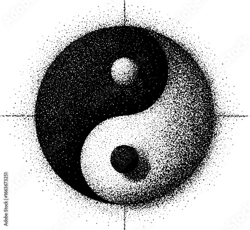 Tiny yin yang symbol with stippling dotwork effect for design and decor projects