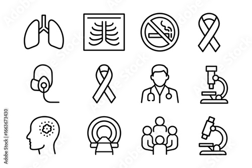 Medical awareness icons set focusing on health, support, and prevention