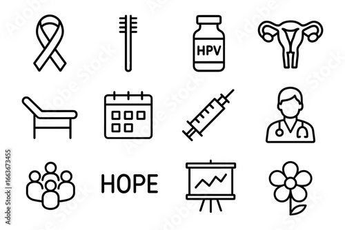 Medical awareness icons set: health, hope, and prevention symbols