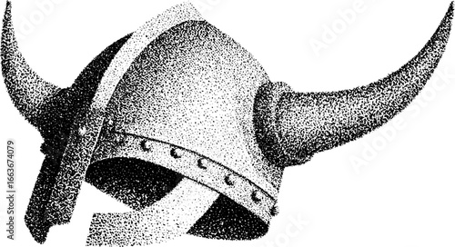 Viking helmet in stippling dotwork style: intricate vintage design for art and decoration