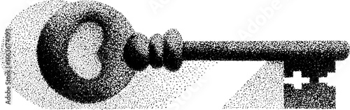 Vintage key stippling artwork for antique-themed designs and decor