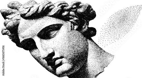 Stippling dotwork illustration of apollo bust – classical art design for posters or tattoos