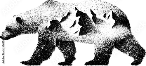 Stippling art of arctic tundra in polar bear silhouette for nature-inspired design