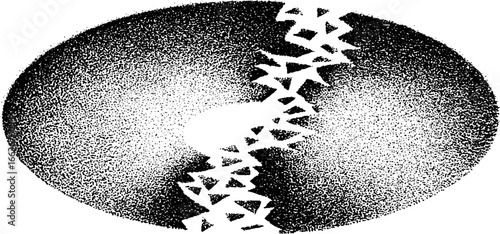 Abstract stippling dotwork of broken line circle with geometric pattern