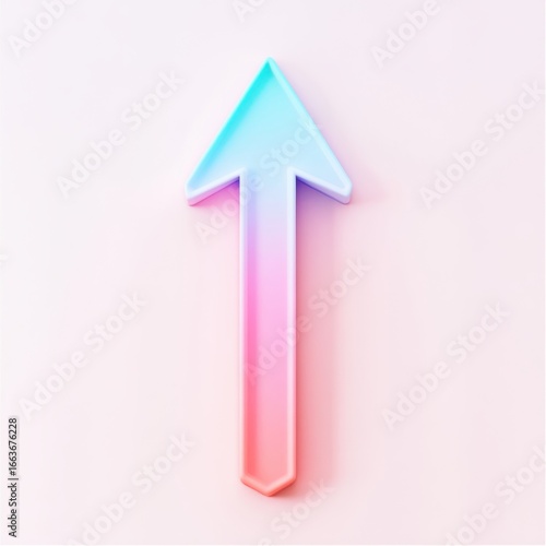 A vibrant, colorful arrow pointing upwards, symbolizing progress and growth, isolated on a soft pink background
