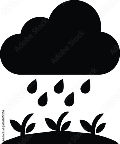 Rain Cloud Watering Young Plants Icon.