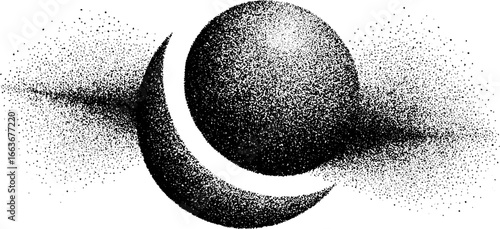 Stipple dotwork eclipse circle art with vintage halftone effect