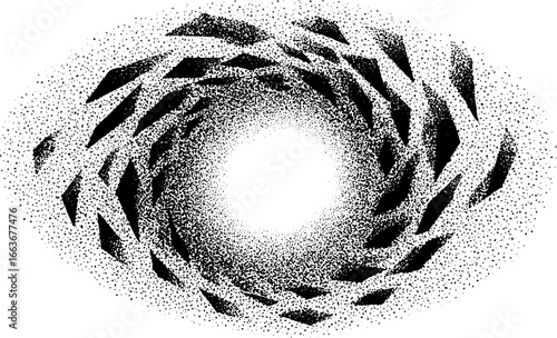 Abstract stippling art of fractured glass with dotwork gradation for artistic design