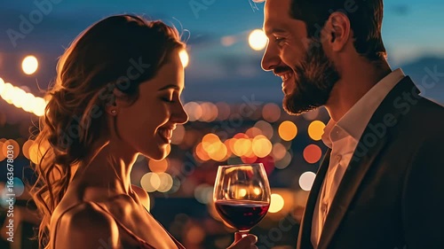 Couple sharing drink outdoor night