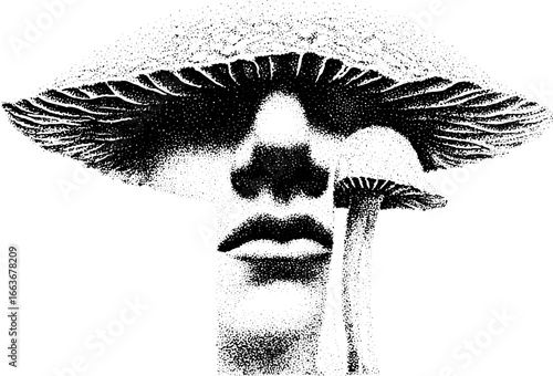 Surreal mushroom face art – fusion of nature and portrait for unique designs