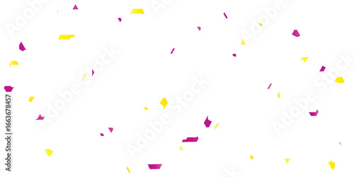 A festive and celebratory abstract background with a multitude of scattered confetti and small shapes in yellow and maroon, creating a playful, dynamic pattern on a clean white background.