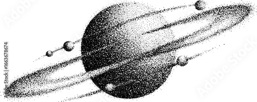 Stippling dotwork illustration of planetary orbit map for design and decoration