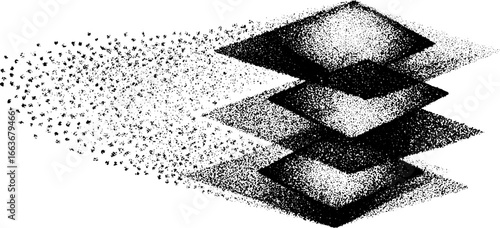 Abstract stippling dotwork of rotating square with halftone effect for artistic design