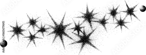 Stippling dotwork art of scattered stars in vintage halftone effect for design