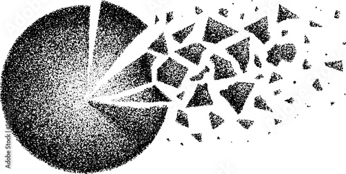 Abstract shattered circle design with stippling dotwork effect