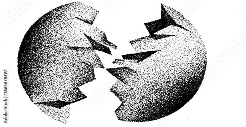 Shattered circle stippling art with dotwork gradation effect for creative designs