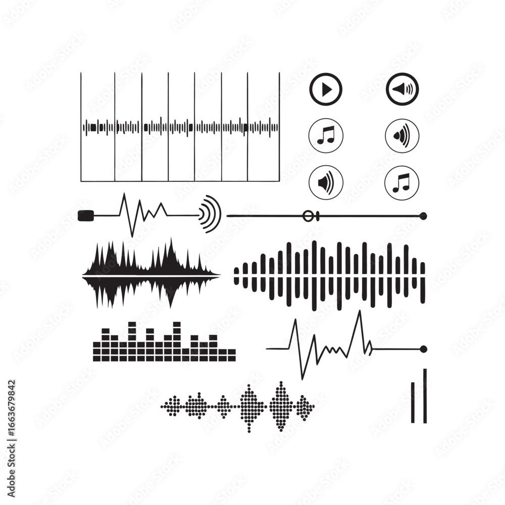 Obraz premium Collection of Audio Visualizations and Music Icons