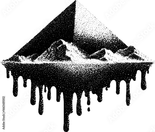 Surreal melting pyramid with dotwork technique for artistic design