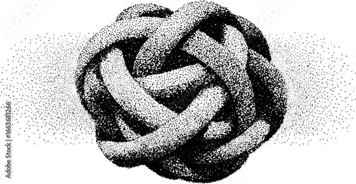 Intricate stippling dotwork of tangled thread knot - vintage design for art and decor