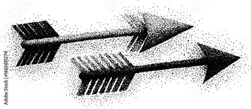 Stippling dotwork illustration of three arrows with vintage effect for design and tattoo art