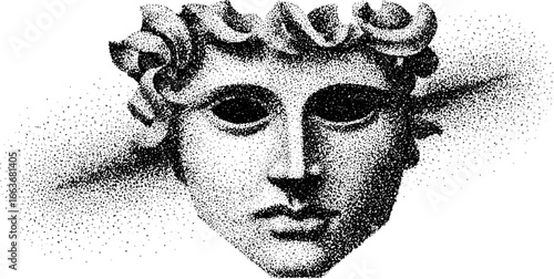 Trippy geometric stipple art with classical face design for creative projects