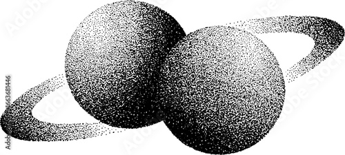 Stippling dotwork art of twin planets with cosmic ring design for posters and decor