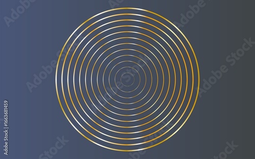 Concentric circles golden rings on a dark blue background
