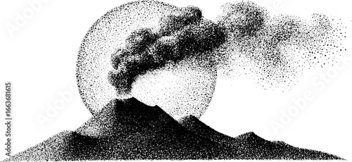 Volcanic eruption stipple art with gradation effect for design projects