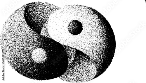 Stipple dotwork yin yang design with vintage halftone effect for posters and tattoos