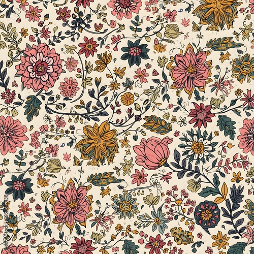 Ethnic floral seamless pattern Generative AI 