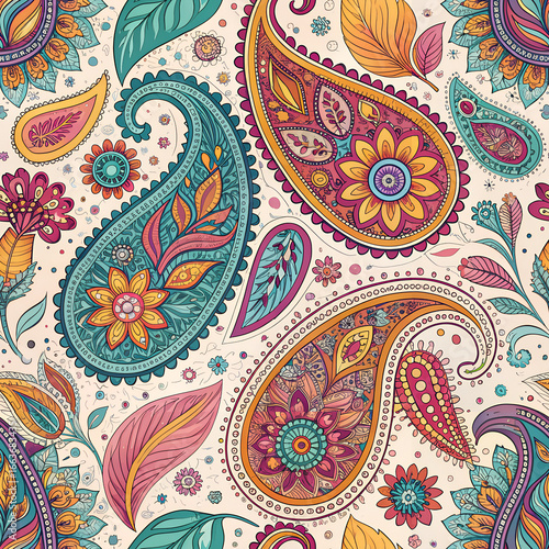 Seamless paisley pattern with floral ornament for textile and fabric design