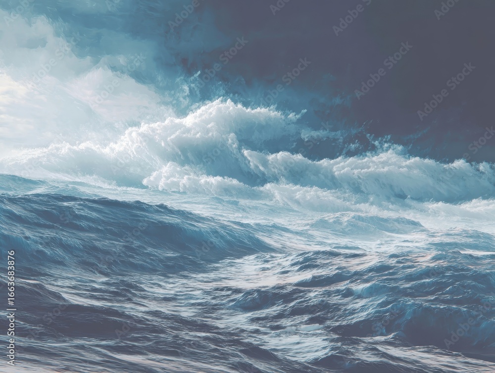 Fototapeta premium Serene Ocean Waves Under Dramatic Cloudy Sky