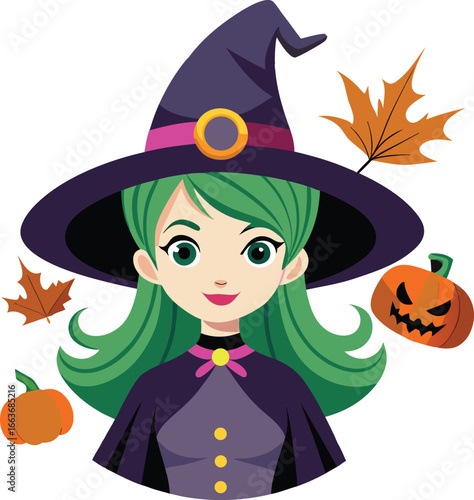 Halloween witch with pumpkin