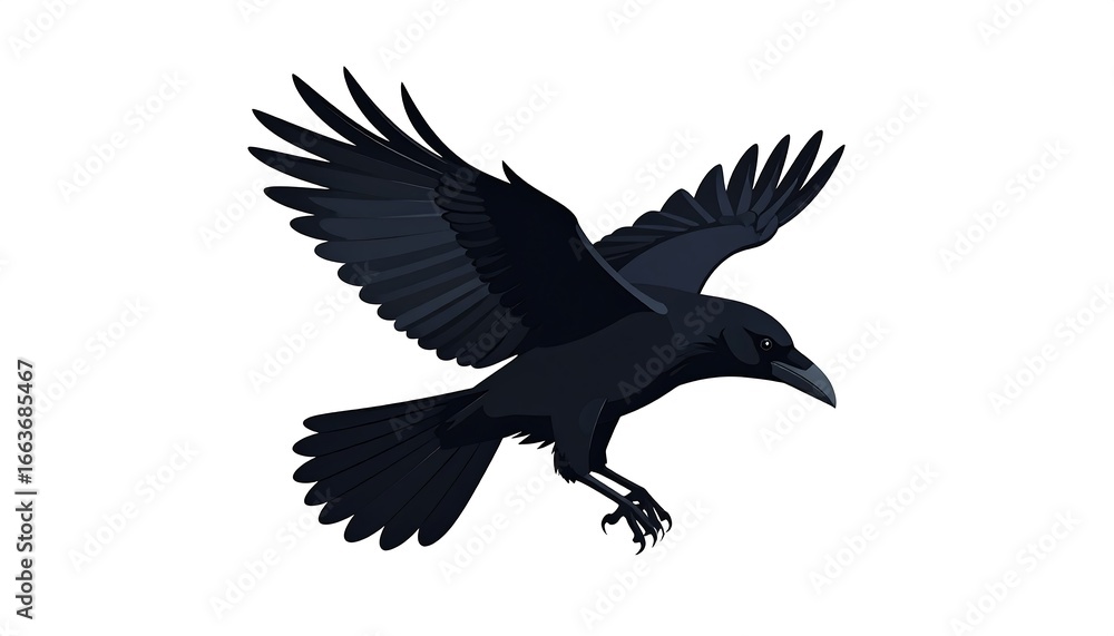 Fototapeta premium A silhouette of a raven in flight, showcasing intricate details and a strong visual impact.